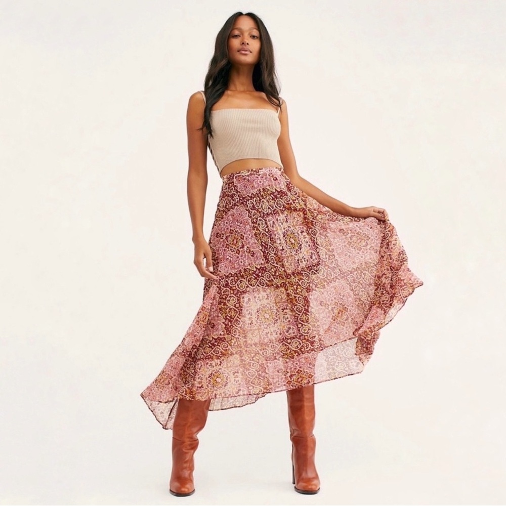 Free People Diamond Heart Pleated Skirt